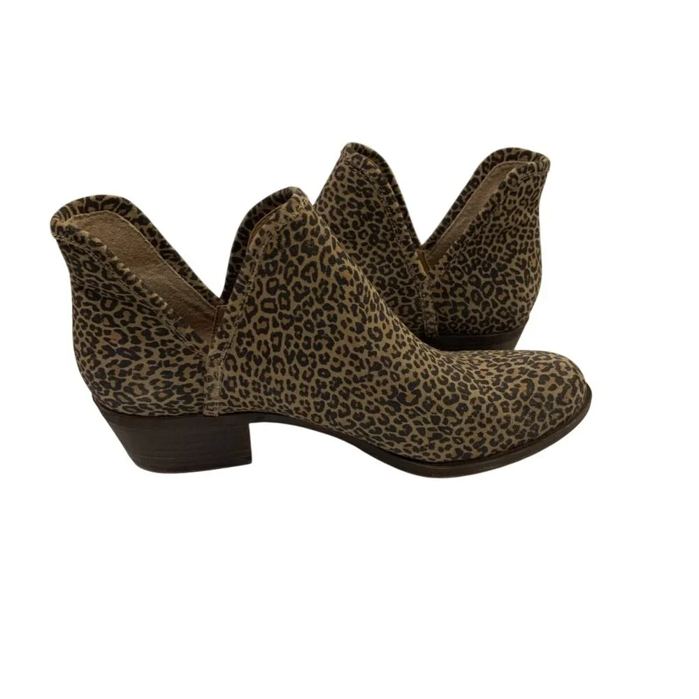 Lucky Brand Women's Leopard Block Heel Ankle Booties 8.5 Western Mob Wife Baddie